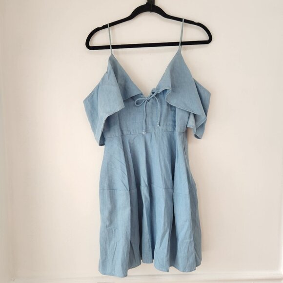 N/Nicholas Blue Chambray Dress Lighweight Boho Western Rodeo Women's 6 - Picture 3 of 10